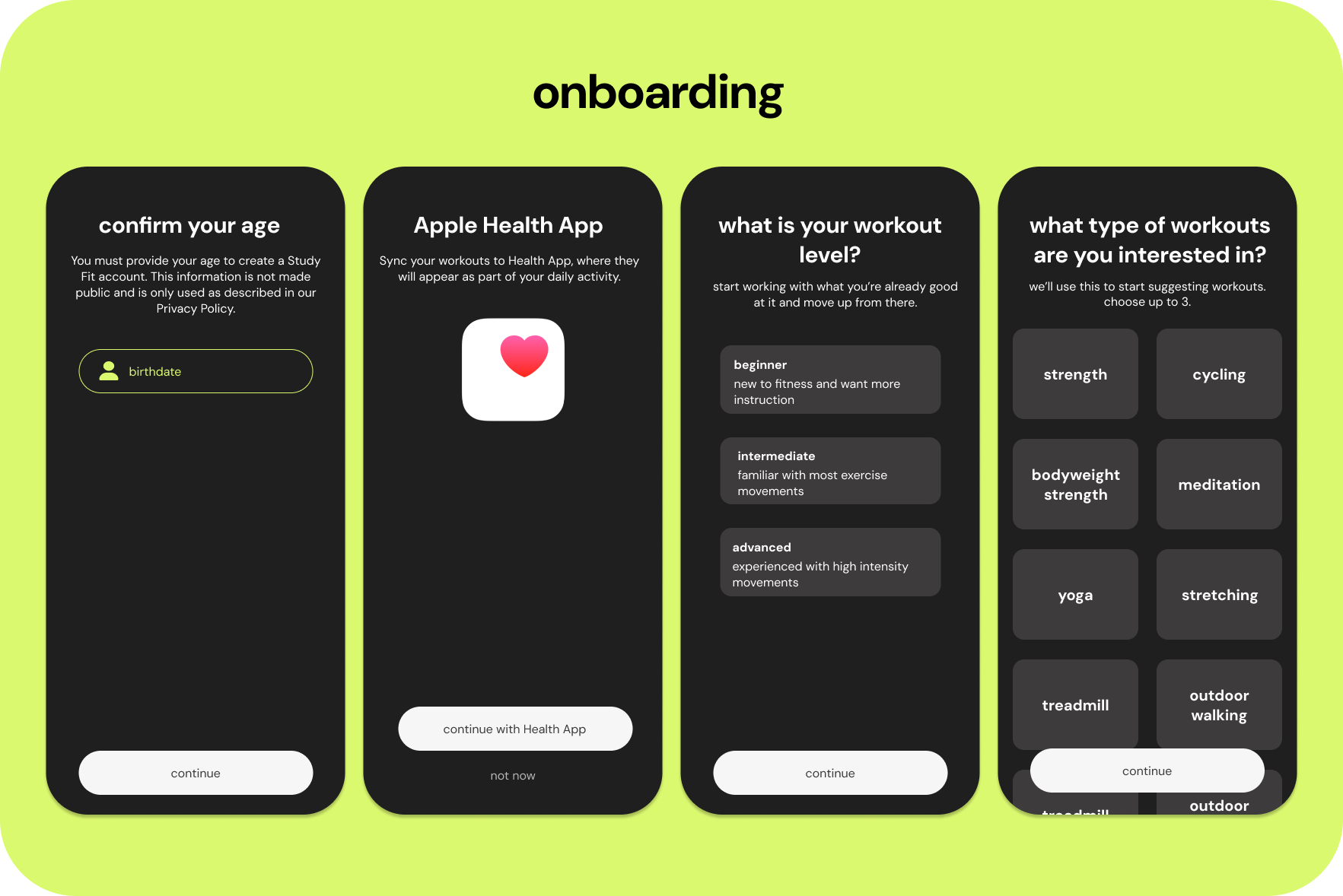 onboarding mockups